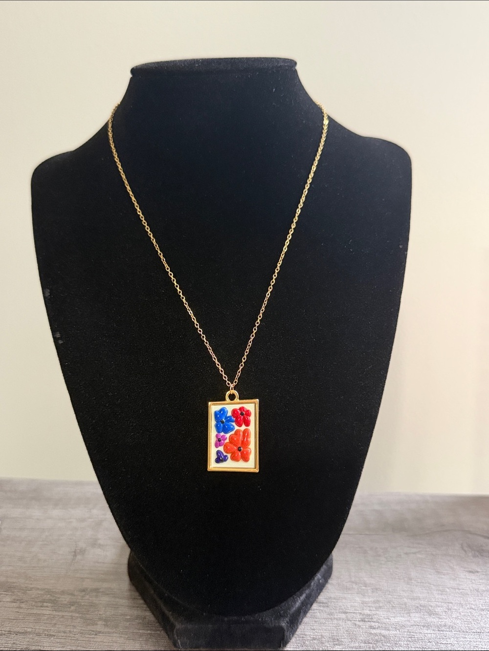 Flower Rectangle Pendant Necklace